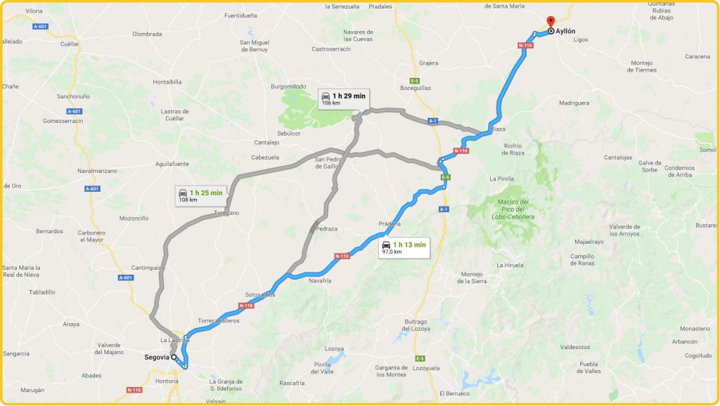 Mapa de cómo llegar desde Segovia