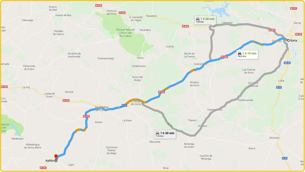 Mapa de cómo llegar desde Soria
