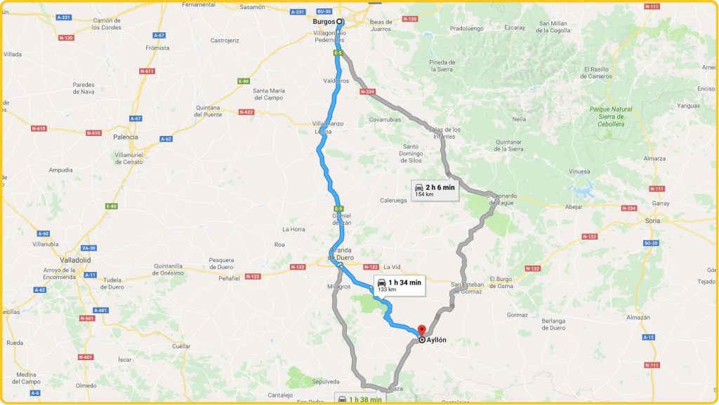 Mapa de cómo llegar desde Burgos